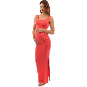 Scoop Neck Sleeveless Maxi Maternity Dress Coral Small
